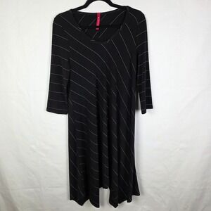 IC by Connie K Womens Black Diagonal‎ Pinstripe 3/4 Sleeve A-Line Dress Small